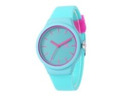Relógio de quartzo casual unissex com pulseira de silicone azul claro.