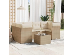 Vidaxl 7 Pcs Conjunto De Sofás P/ Jardim Com Almofadões Vime Pe Bege
