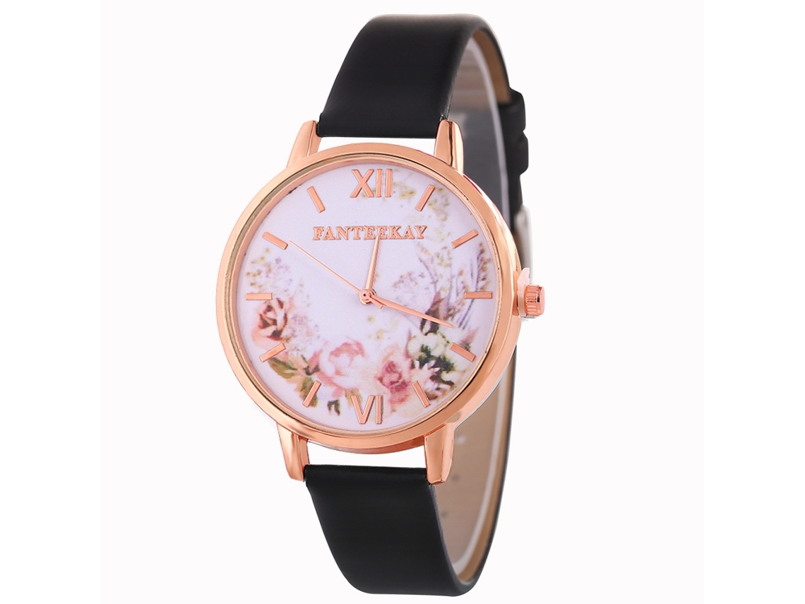 Relógio de Pulso Feminino de Quartzo com Pulseira Pu Estilo Fashion Display Analógico Preto