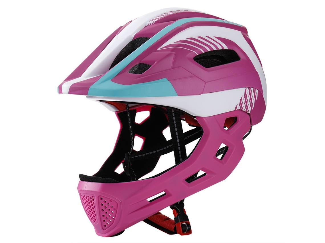 Capacete Infantil Para Bicicleta (rosa E Branco) Com Protetor De Queixo Removível