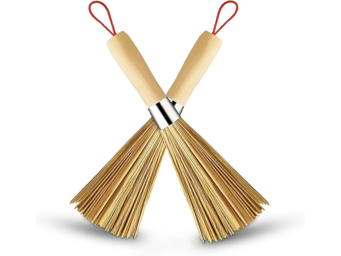 2 Escovas De Bambu Para Wok, Limpeza De Cozinha E Panelas, Com Cabo
