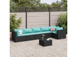 Vidaxl 7 Pcs Conjunto Lounge De Jardim C/ Almofadões Vime Pe Preto