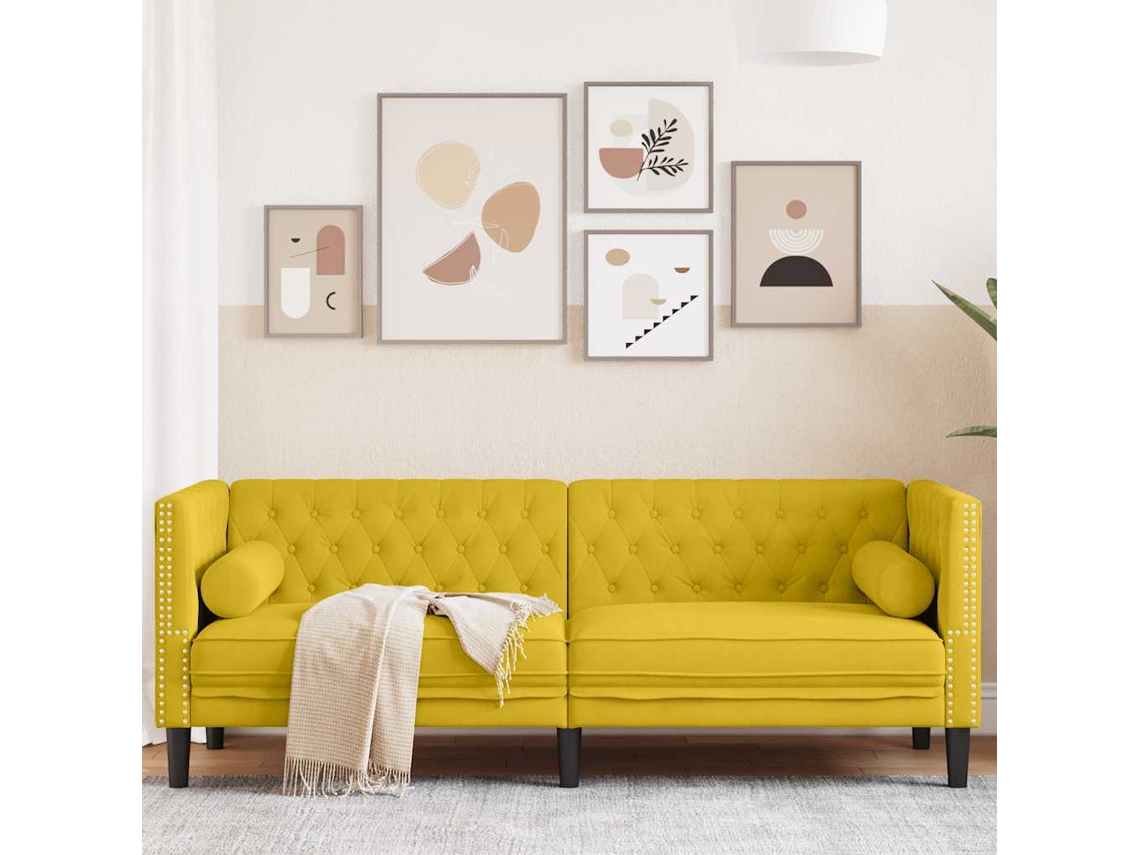 Vidaxl Sofá Chesterfield Com Rolos 3 Lugares Veludo Amarelo
