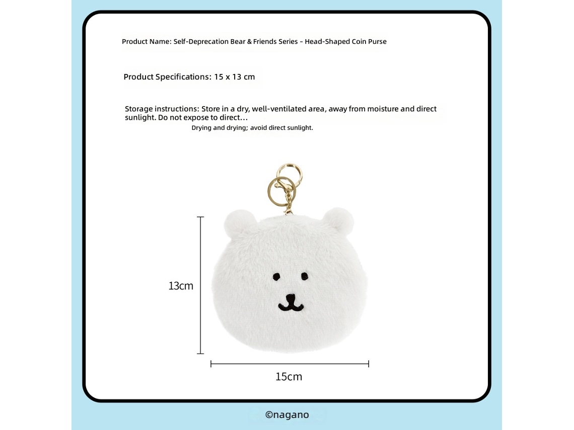 Porta moedas Chaveiro Pingente de Pelúcia em Formato de Cabeça de Urso Autodepreciativo Modelo Pug CHABERLU