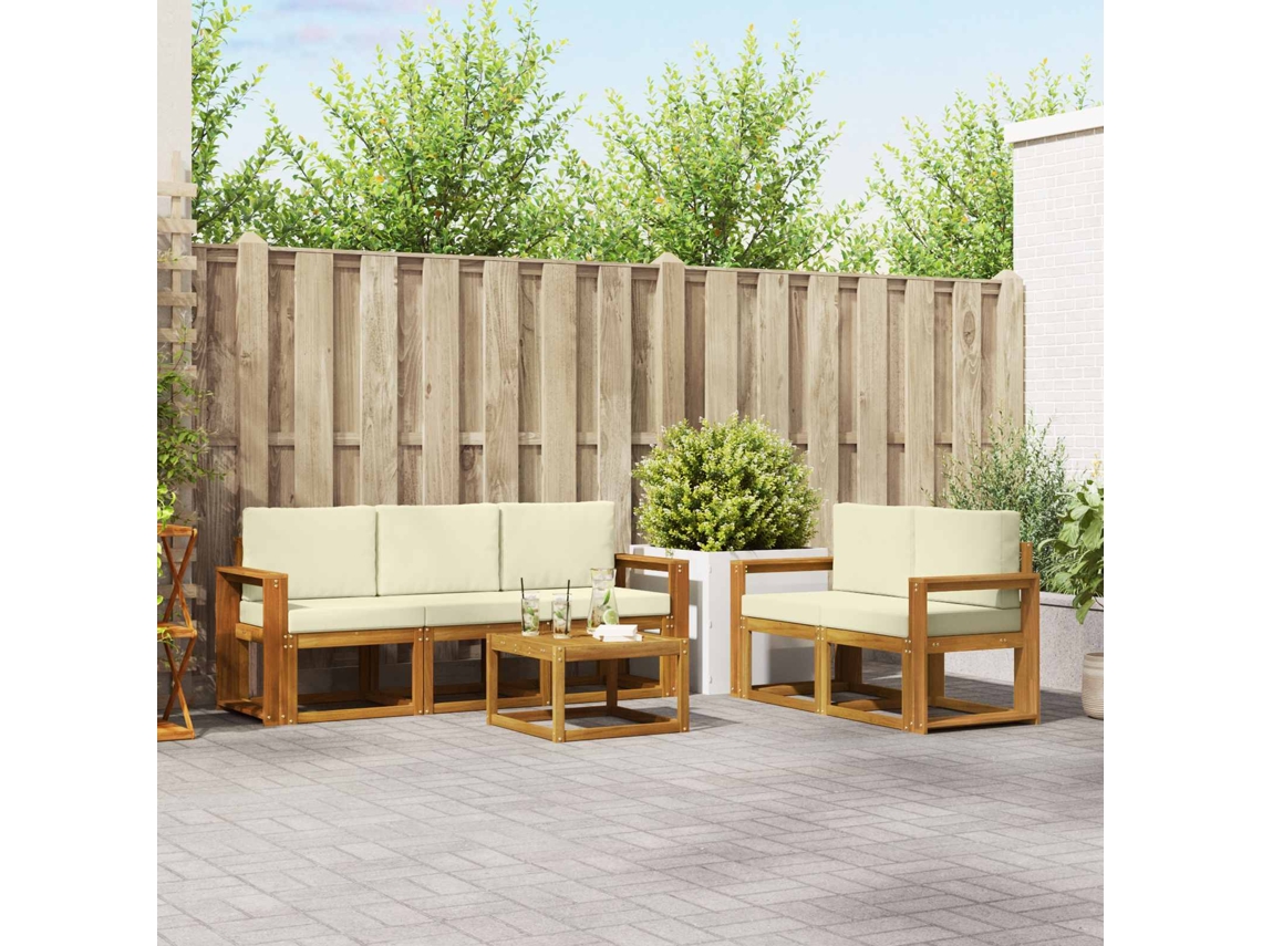 Vidaxl Conjunto De Sofás Para Exterior 6 Unid. Natural E Creme