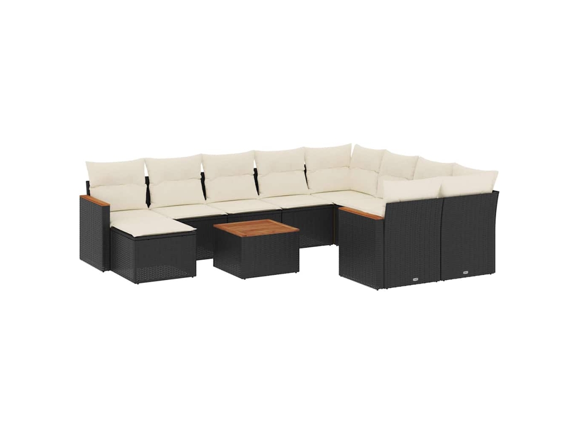 Conjunto de 11 Sofás de Jardim com Almofadões Vime Pe Preto MAISON EXCLUSIVE