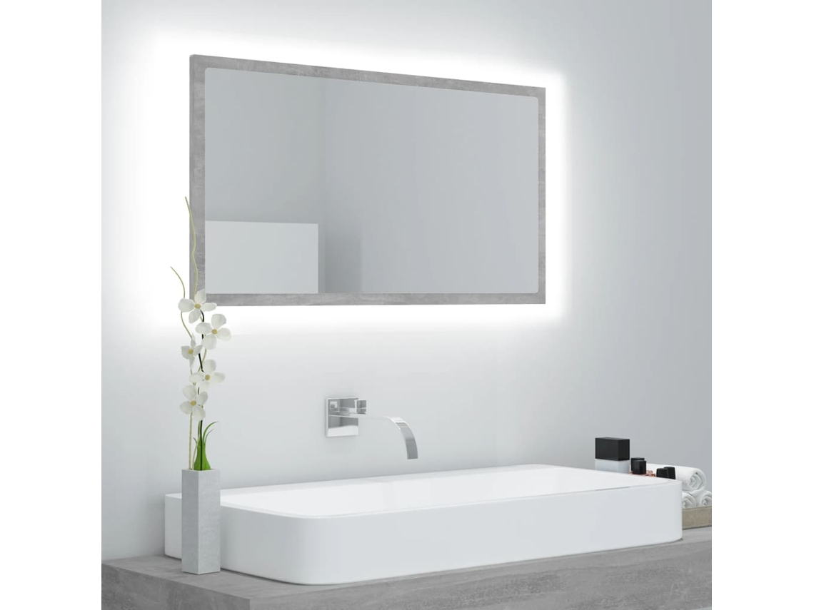 Vidaxl Espelho Casa De Banho C/ Led 80x8,5x37cm Acrílico Cinza Cimento