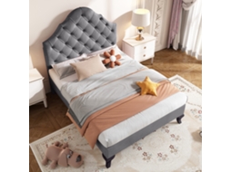 Cama Estofada 90x200 Com Ripas E Cabeceira Ajustável, Suporte De Madeira, Montagem Fácil, Veludo Cinza Para Adultos E Jovens.