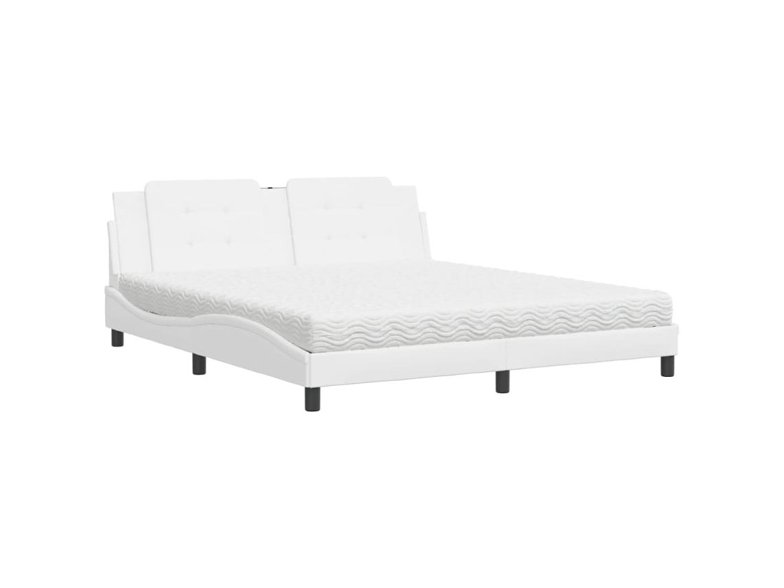 Bed, Beds Vidaxl Branco Couro Artificial (180 X 200 Cm)