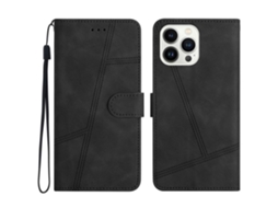 Capa Em Couro Pu Cor Preto Para Iphone 16 Pro Max