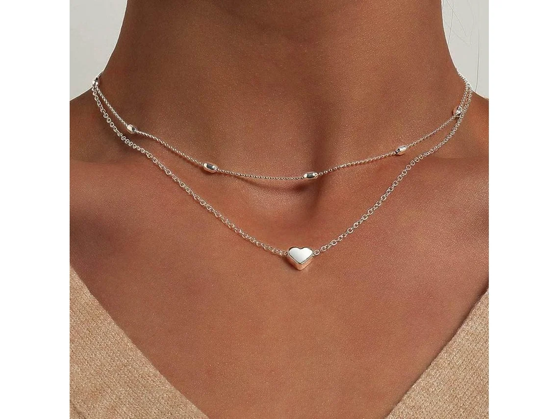 2026-colgante De Corazón En Capas Collar De Perlas De Plata Para Mujeres Y Niñas