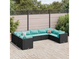 Vidaxl 9 Pcs Conjunto Lounge De Jardim C/ Almofadões Vime Pe Preto