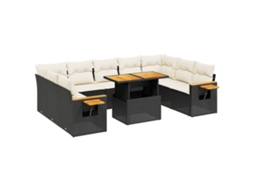 Conjunto de 11 Sofás de Jardim com Almofadões Vime Pe Preto MAISON EXCLUSIVE