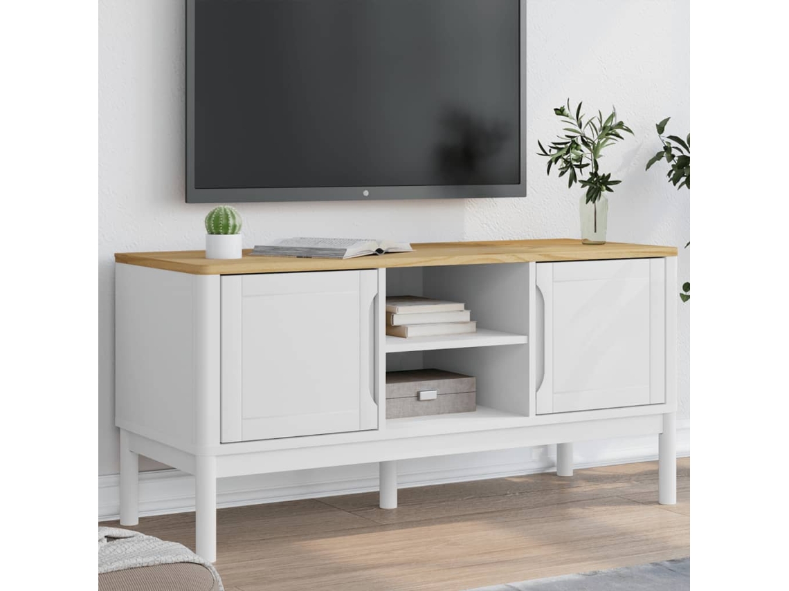 Vidaxl Móvel De Tv Floro 114x43x55 Cm Madeira De Pinho Maciça Branco
