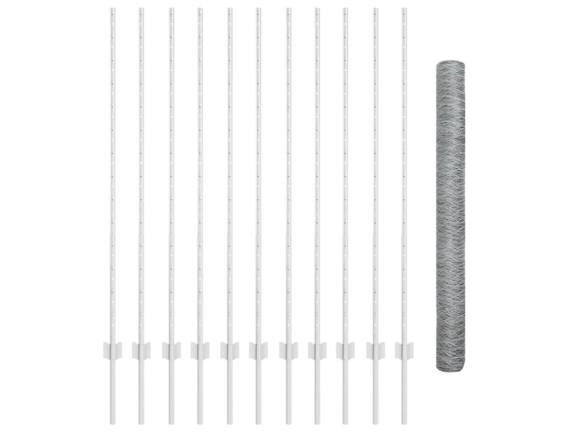 Vidaxl Cerca Hexagonal Com Poste 25 X 1,4 M Aço Galvanizado Prateado