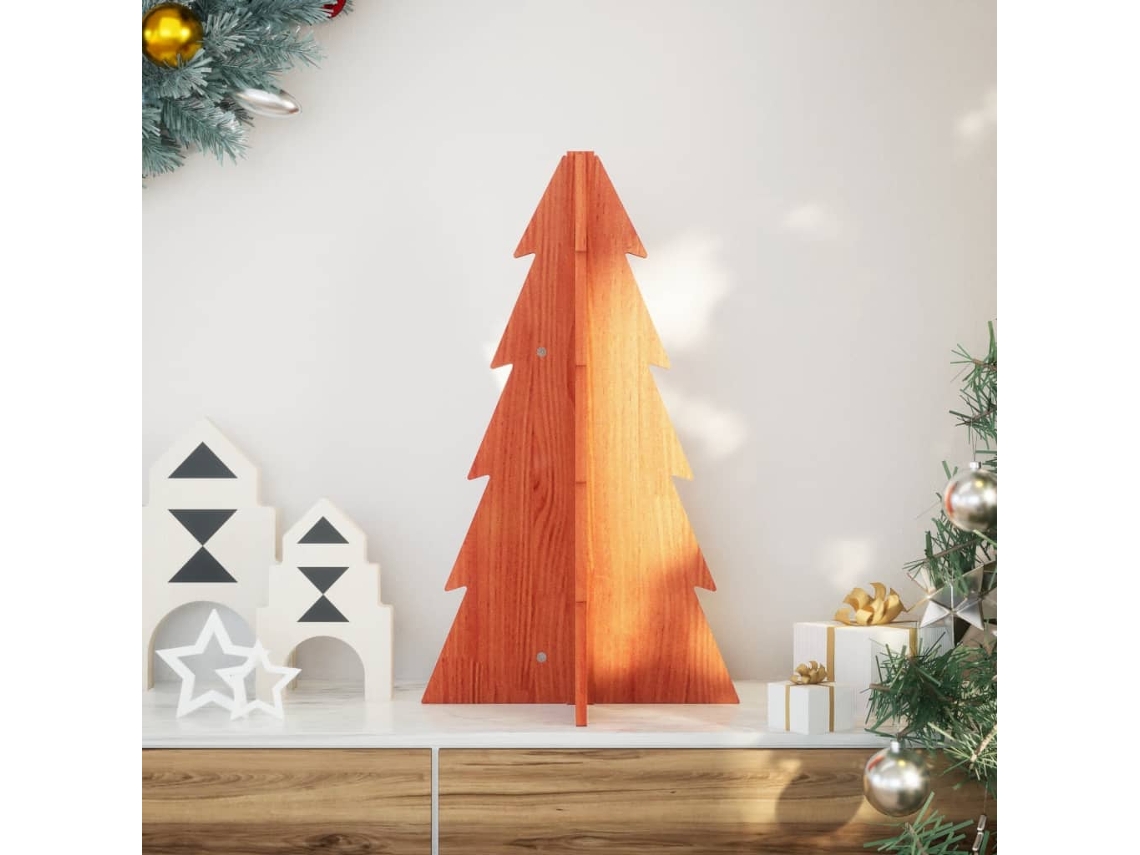 Vidaxl Árvore De Natal Decorativa 69,5 Cm Pinho Maciço Castanho-mel