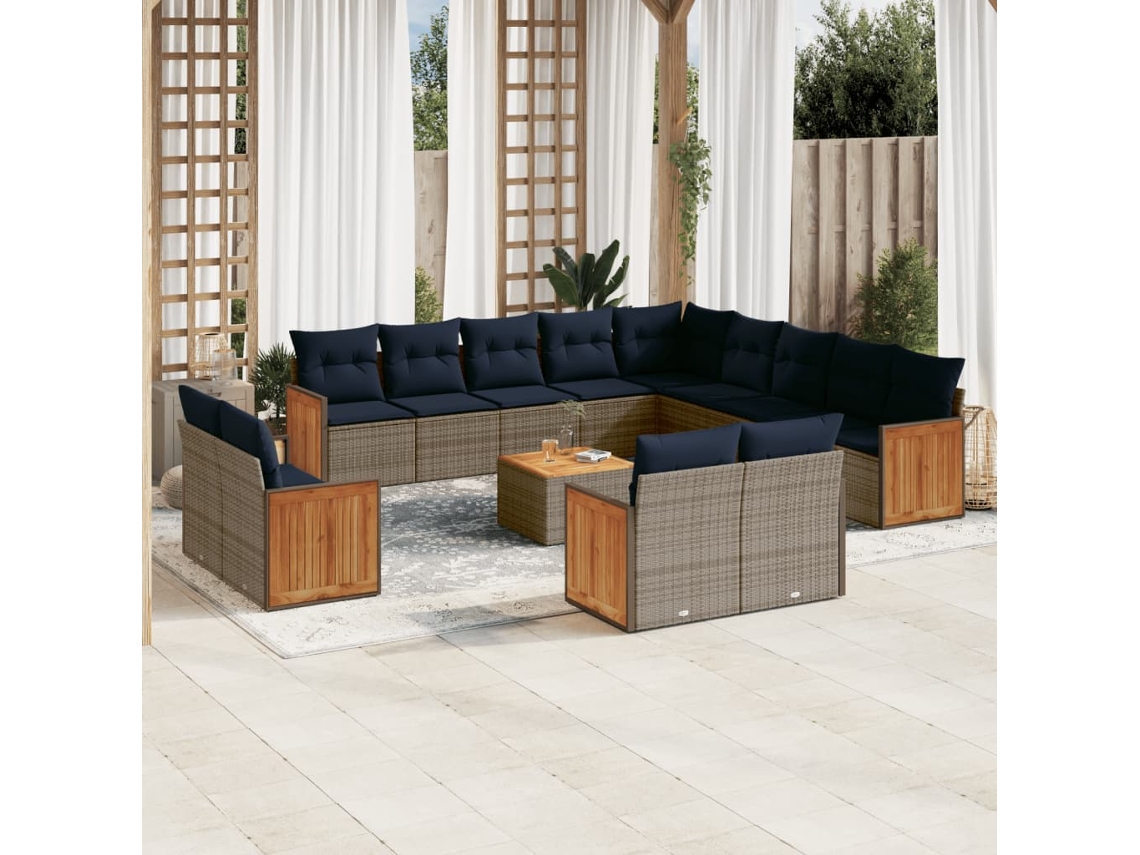 Vidaxl Conjunto De Sofá De Jardim Com 14 Peças E Almofadas Em Rattan Sintético Cinza