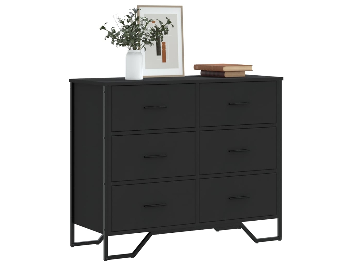 Vidaxl Cómoda 91x35,5x74,5 Cm Derivados De Madeira Preto