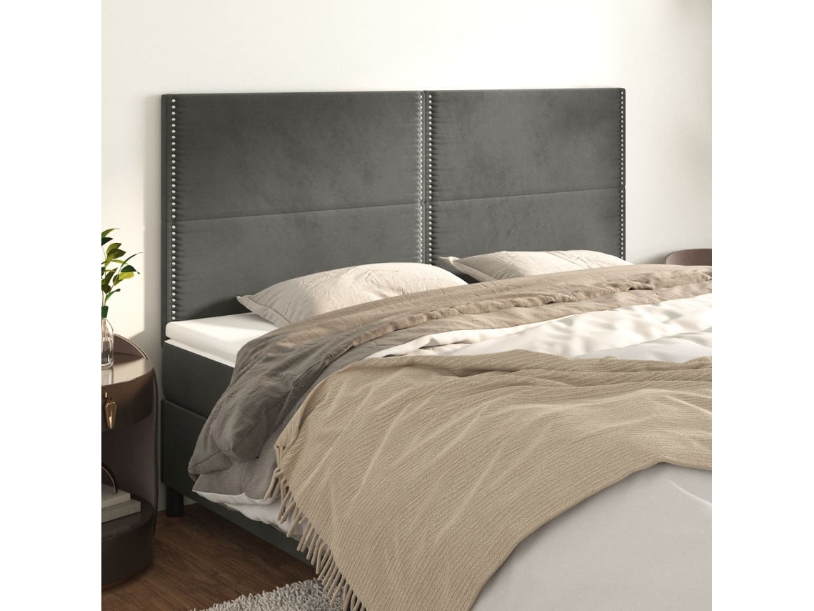 Vidaxl Cabeceira Cinza Escuro 200x5x118/128 Cm Veludo