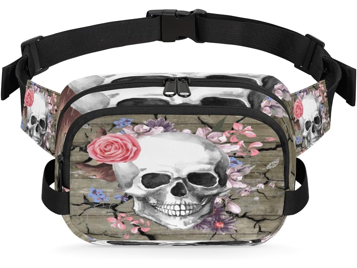 Pochete MARCA com estampa de caveira 3D para mulheres 22x8x15,5cm impermeável alta qualidade