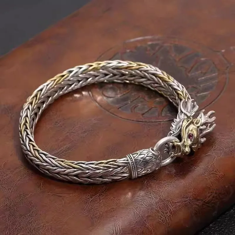 Pulseira Masculina com Cabeça de Dragão Punk Metal , Pulseira de Corrente Retrô Imponente. MDUG (18 Cm)