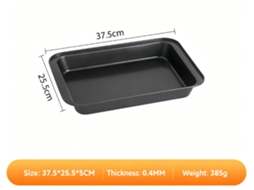 Assadeira Retangular Antiaderente - 37.5×25.5×5cm, Preta, Para Assados E Buffets