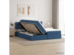 Vidaxl Cama Com Armazenamento 2 Unid. Azul Couro Sintético
