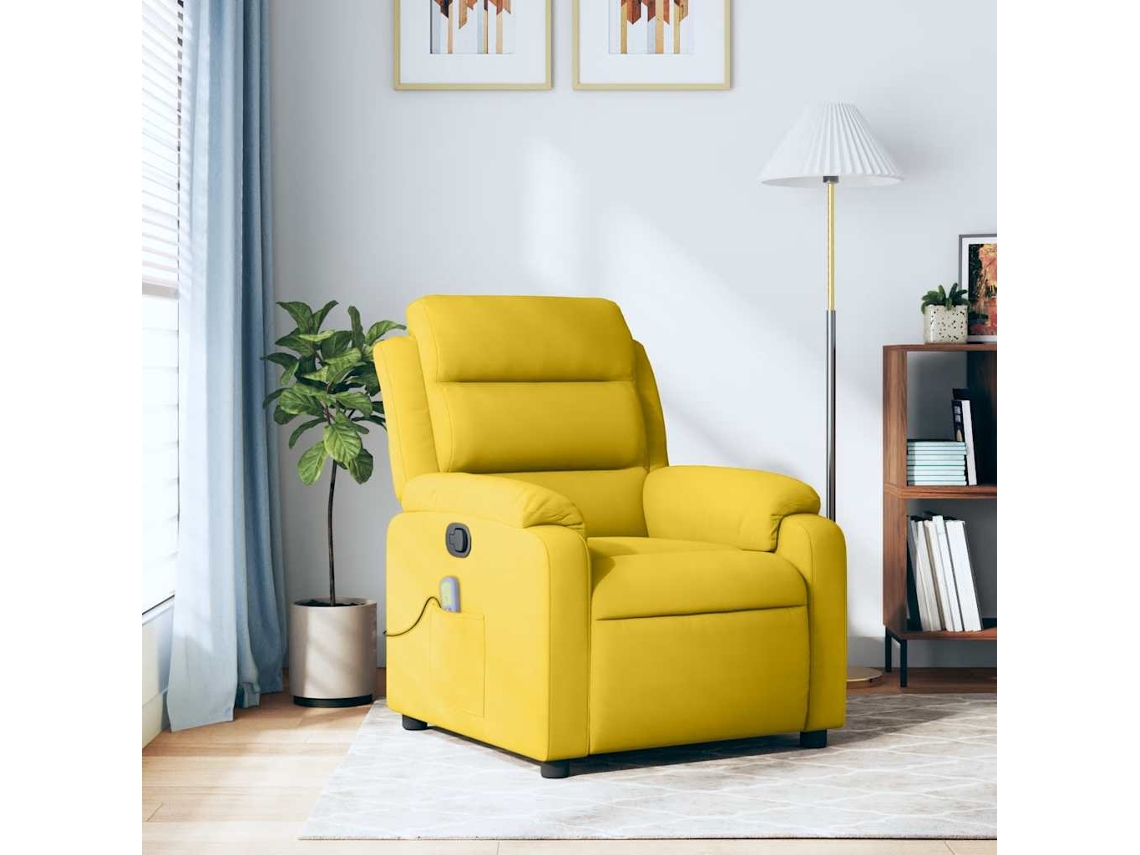 Vidaxl Poltrona De Massagens Reclinável Veludo Amarelo