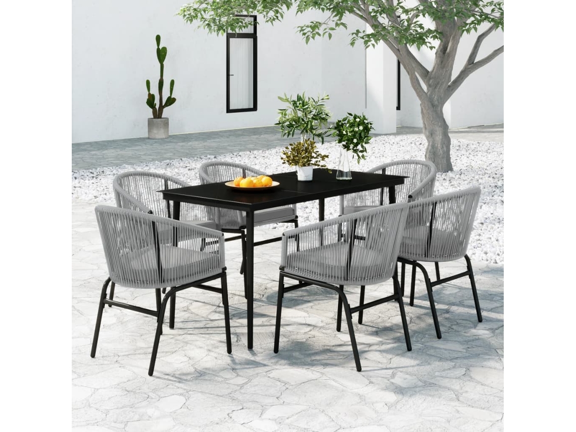 Vidaxl 7 Pcs Conjunto De Jantar Para Jardim Cinzento