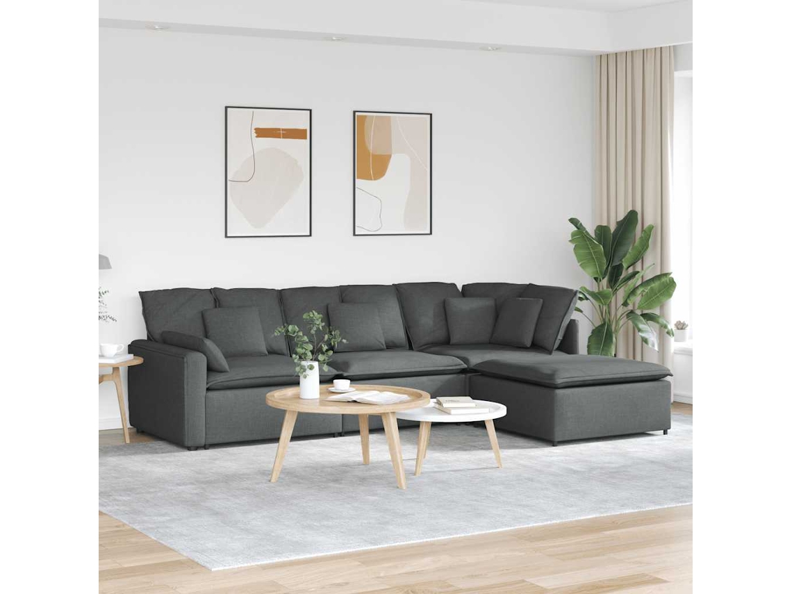 Vidaxl Sofá Modular Com Apoio Para Os Pés E Almofadas, Tecido Cinza Escuro