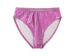 Calcinha Boxer Masculina de Couro Patente com Efeito Molhado Cintura Elástica para Dança de Pólo e Clubes Rosa Choque