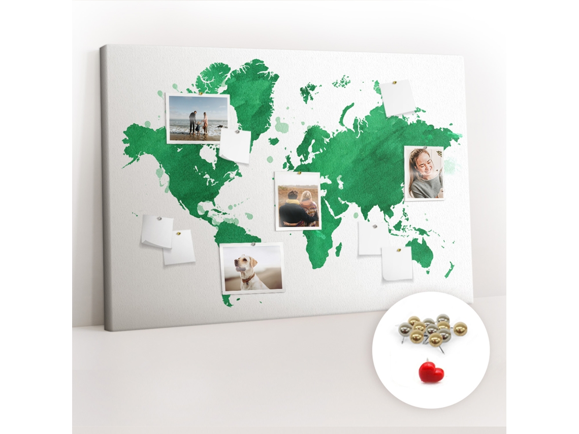 Quadro De Cortiça Com Impressão Mapa-múndi Verde Para O Corredor Espelharte (120x80 Cm)
