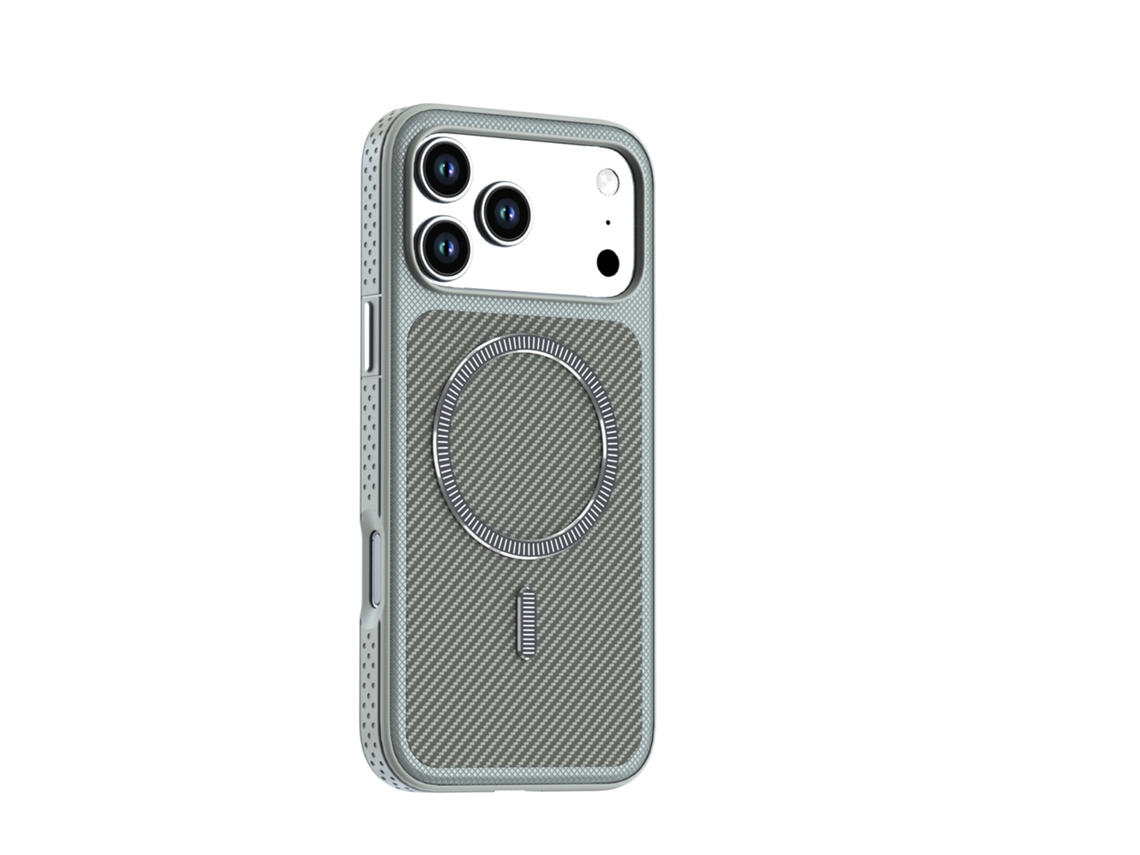 Capa Magnética Para Iphone 18 Pro Max Celular Com Textura De Fibra De Carbono (cinza)