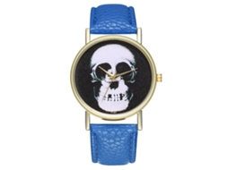 Relógio de Pulso de Quartzo Feminino Masculino de Couro Pu Azul Royal Casual