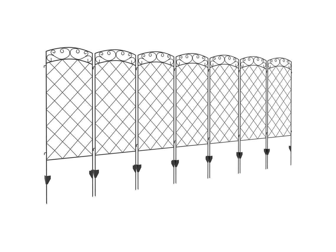 Conjunto de 7 Cercas Decorativas de Jardim de Metal com Ornamentos 344l X 110h Preto Ge