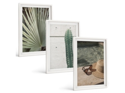 Conjunto De Pinturas Acessórios Para Plantas Tropicais Moldura Branca Pinturas De Quarto Espelharte (3 Piezas De 40x60 Cm)