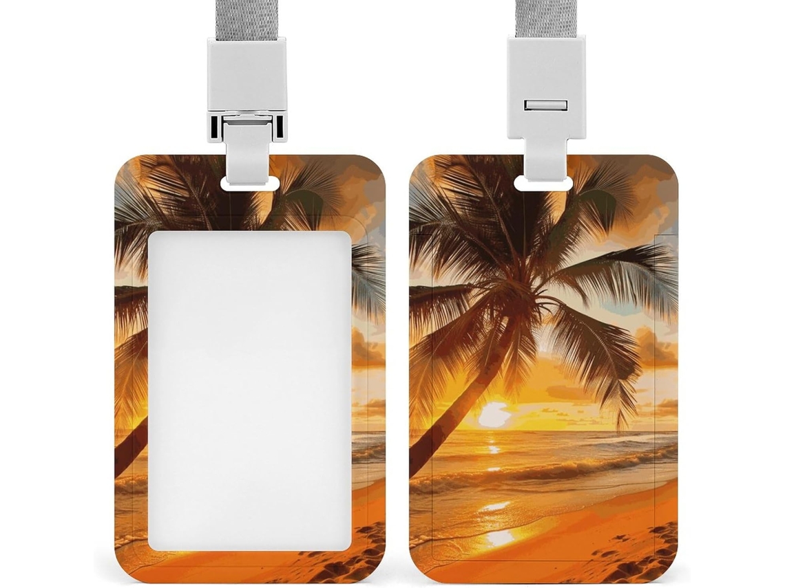 Porta-cartões Crachá com estampa de palmeira tropical, By The Sun, suporte vertical com cordão, protetor de cartões À Prova D