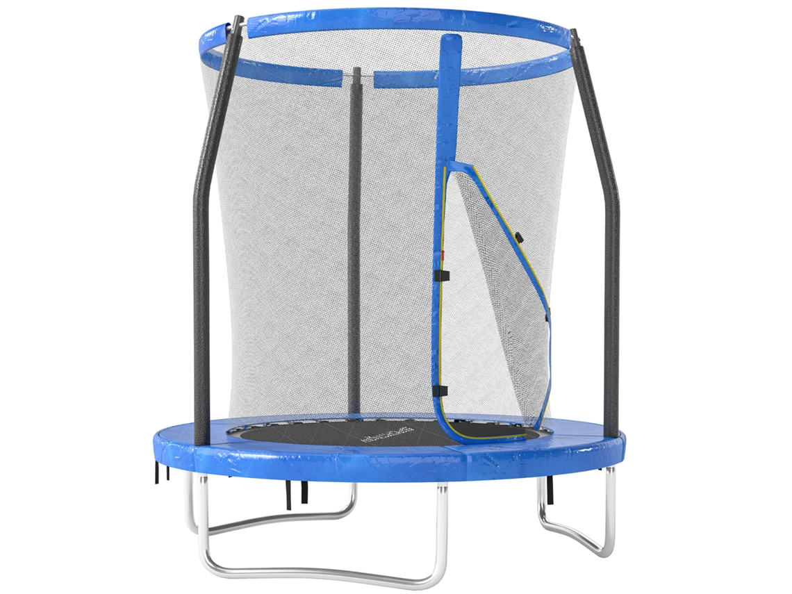 Trampolim Infantil Ø183 Cm, Para Crianças Com Rede De Segurança Barras Acolchoadas Capa De Segurança E Estrutura De Aço Azul
