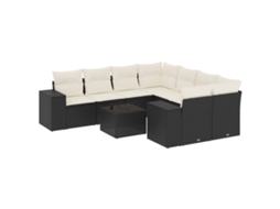 Maison Exclusive - 9 Pcs Conjunto De Sofás P/ Jardim C/ Almofadões Vime Pe Preto