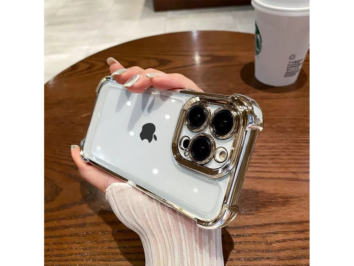 Capa Para Iphone 17 Air Com Acabamento Dourado Eletroplaqueado, Quatro Cantos Protegidos Contra Quedas E Airbags, Cobertura Total, Transparente E Maci