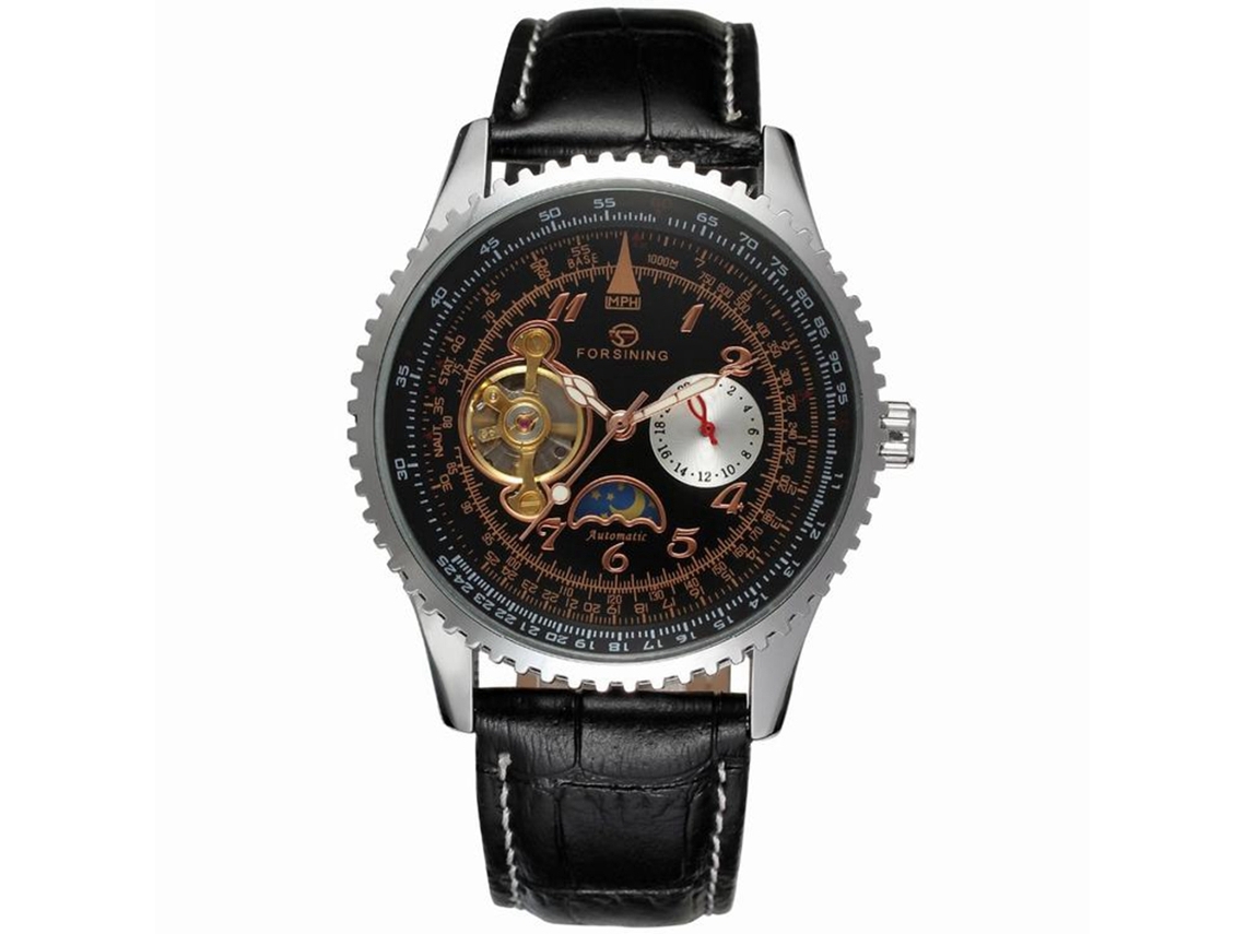 Reloj Automático Mecánico Para Hombre Forsining Multifunción Pulsera Negro