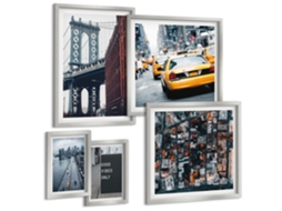 Composição De Quadros Ônibus Vermelhos, Londres Moldura Prateada Quadros Para O Escritório Espelharte (conjunto De 5 Imagens)