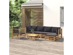 Vidaxl 7pcs Conj. Lounge De Jardim Bambu C/ Almofadões Cinzento-escuro