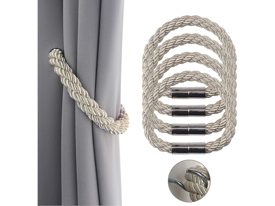 Pacote Com 4 Conjuntos De Cortinas Magnéticas Resistentes, Bege, Decorativas Aquaforge (bege)