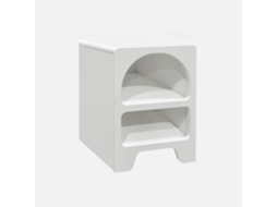 Mesa de Cabeceira com Efeito de Madeira Branca 2 Nichos Branco SWEEEK
