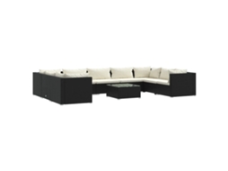 Maison Exclusive - 10 Pcs Conjunto Lounge De Jardim C/ Almofadões Vime Pe Preto