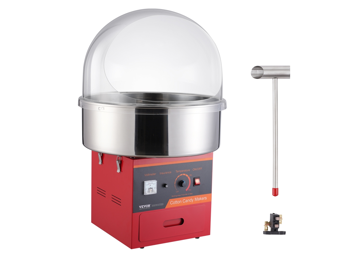 Máquina Comercial de Algodão Doce VEVOR Fabricante de Fio Dental de Açúcar 1000W com Tampa Vermelha