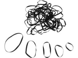250 unidades de elásticos transparentes para mesa, casa e escola. Alta elasticidade para fixação segura.