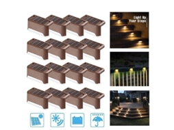 Kit com 16 Unidades, Luminária Solar para Cerca e Escadas, Cor Marrom, À Prova D'água, para Pátio, Passarelas AQUAFORGE