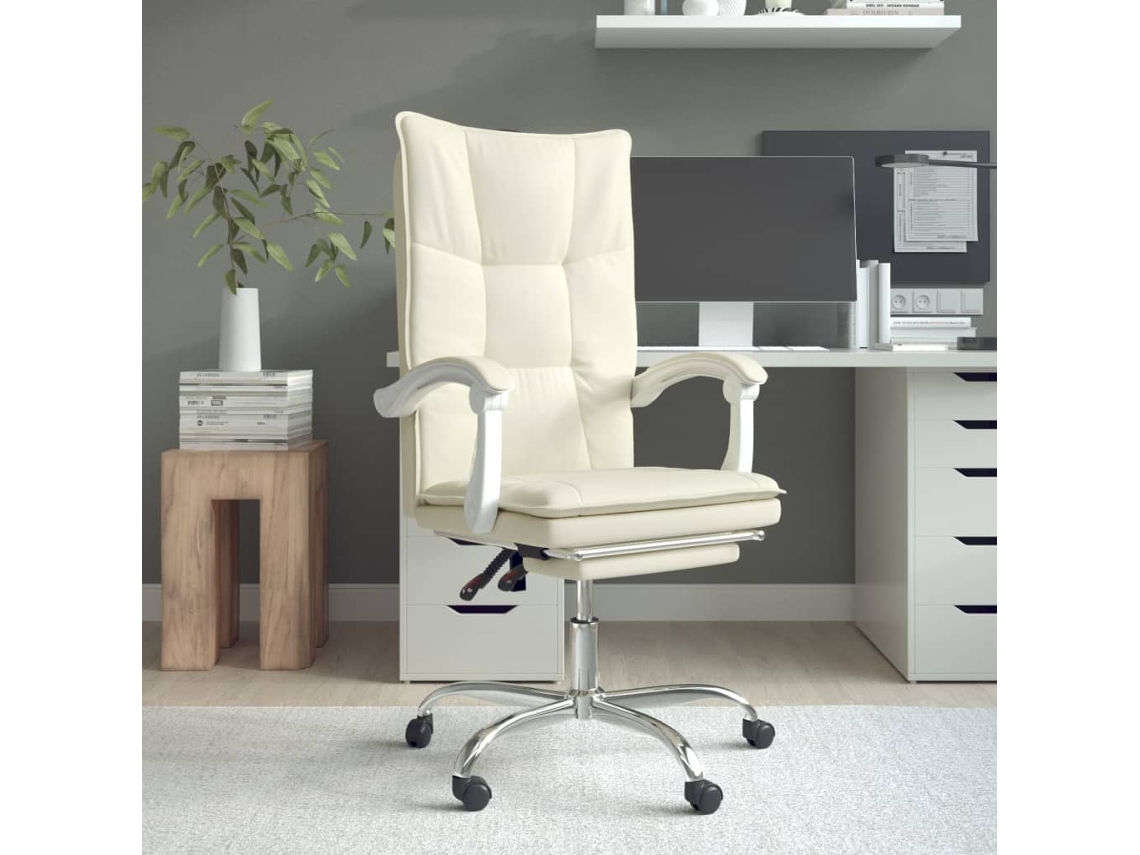 vidaXL Cadeira de escritório reclinável couro artificial cor creme